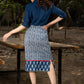 Trendy cotton indigo combination fitted skirt with optional navy blue rayon shirt
