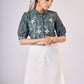 Teal green cotton top with embroidery all over - Skirt Optional