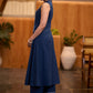 Stylish Navy blue cotton sleeveless kurta with pockets & pant Stole optional