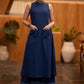 Stylish Navy blue cotton sleeveless kurta with pockets & pant Stole optional