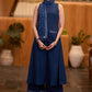 Stylish Navy blue cotton sleeveless kurta with pockets & pant Stole optional