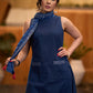 Stylish Navy blue cotton sleeveless kurta with pockets & pant Stole optional