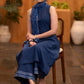 Stylish Navy blue cotton sleeveless kurta with pockets & pant Stole optional