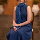 Stylish Navy blue cotton sleeveless kurta with pockets & pant Stole optional