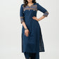 Stylish Navy Blue Cotton Ikat Combination Kurta - Pant Optional