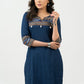 Stylish Navy Blue Cotton Ikat Combination Kurta - Pant Optional
