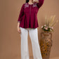 Embroidered Maroon Rayon pleated top