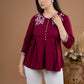 Embroidered Maroon Rayon pleated top