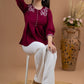 Embroidered Maroon Rayon pleated top