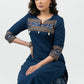 Stylish Navy Blue Cotton Ikat Combination Kurta - Pant Optional