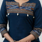 Stylish Navy Blue Cotton Ikat Combination Kurta - Pant Optional