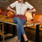 Off-white cotton half sleeves shirt with maroon ajrakh border