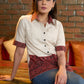 Off-white cotton half sleeves shirt with maroon ajrakh border