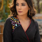 Black cotton dress with hand embroidered mirror work on sides