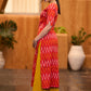 Elegant orange ikat kurta with patchwork buttons & palazzo Stole optional