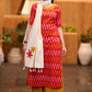 Elegant orange ikat kurta with patchwork buttons & palazzo Stole optional