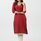 Smart Maroon Cotton Kurta With Lace Details - Pant Optional