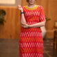Elegant orange ikat kurta with patchwork buttons & palazzo Stole optional