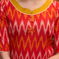 Elegant orange ikat kurta with patchwork buttons & palazzo Stole optional