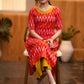 Elegant orange ikat kurta with patchwork buttons & palazzo Stole optional
