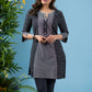 Trendy black ikat cotton tunic with grey combination