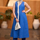 Smart blue cotton sleeveless kurta & Pant with Gond painting - Stole optional