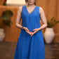 Smart blue cotton sleeveless kurta & Pant with Gond painting - Stole optional