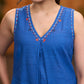 Smart blue cotton sleeveless kurta & Pant with Gond painting - Stole optional