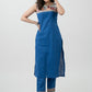 Smart Blue Cotton Madhubani Hand Painted Kurta - Pant Optional