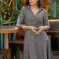 Grey cotton dress with embroidery on sleeves & collar