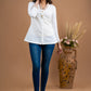 White cotton top with embroidered lace collar
