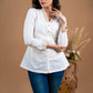 White cotton top with embroidered lace collar