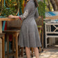 Grey cotton dress with embroidery on sleeves & collar