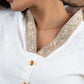 White cotton top with embroidered lace collar
