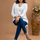 White cotton top with embroidered lace collar