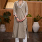 Elegant Beige cotton kurta with beadwork Pant optional