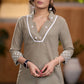 Elegant Beige cotton kurta with beadwork Pant optional