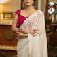 Graceful ivory organza saree with elegant floral embroidery on the border