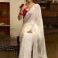 Graceful ivory organza saree with elegant floral embroidery on the border