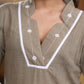 Elegant Beige cotton kurta with beadwork Pant optional