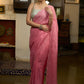 Stylish french pink organza saree with overall pitta embroidery