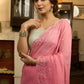 Stylish french pink organza saree with overall pitta embroidery