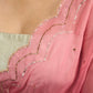 Stylish french pink organza saree with overall pitta embroidery