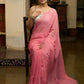 Stylish french pink organza saree with overall pitta embroidery