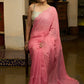 Stylish french pink organza saree with overall pitta embroidery