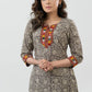 Trendy Grey Cotton Block Print Kurta With Kutch Mirror Work - Pant Optional