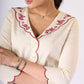 Classy Off-white cotton top with maroon embroidery & scallops detailing - Skirt Optional