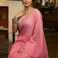 Stylish french pink organza saree with overall pitta embroidery
