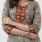 Trendy Grey Cotton Block Print Kurta With Kutch Mirror Work - Pant Optional
