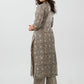Trendy Grey Cotton Block Print Kurta With Kutch Mirror Work - Pant Optional